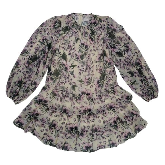 Iena For Mac Duggal Floral Long Sleeve Tiered Dress Size 4 Sheer Ruffle Elegant. - Picture 1 of 8